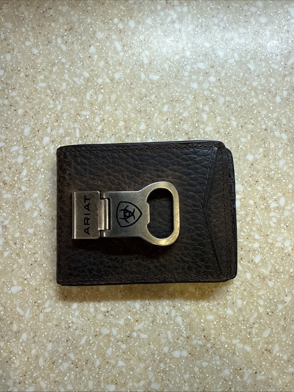 Ariat Dark Brown Leather Money Clip Wallet with Metal Bottle Opener Clip
